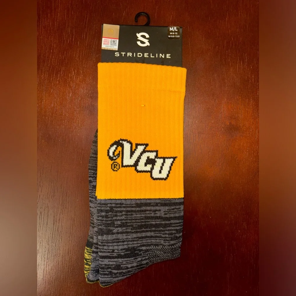 VIRGINIA COMMONWEALTH UNIVERSITY STRIDELINE CREW SOCKS NWT MEN’S SHOE SIZE 8-12